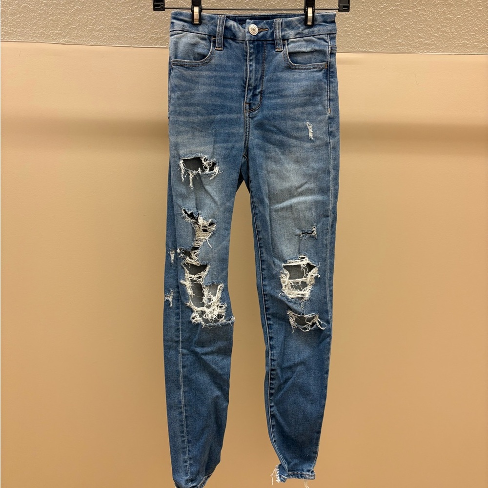 American Eagle Outfitters Ripped Blue Jeggings